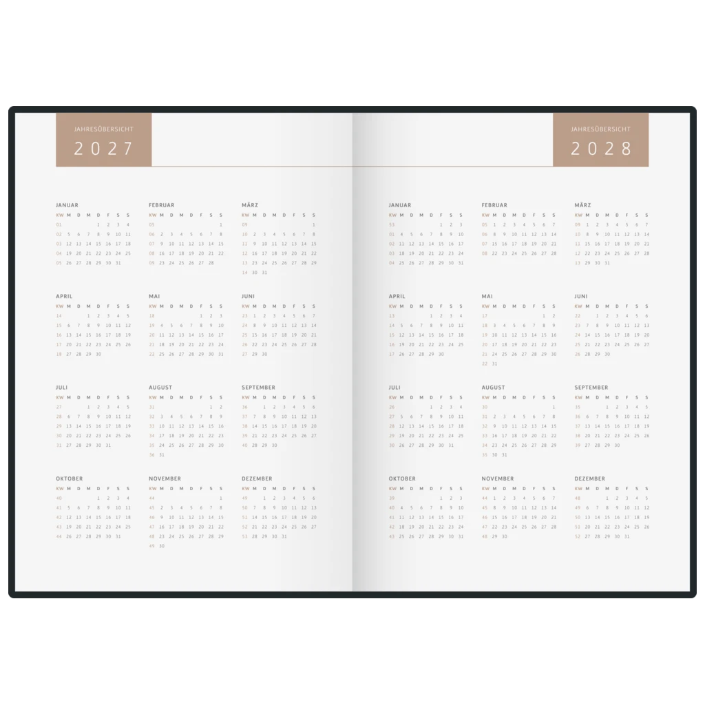 Buchkalender Premium Young Line 2027 „Browny“ | A5, Kunstleder