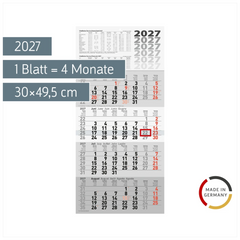 4-Monatskalender 2027 | grau, 30×63 cm