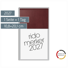 Vormerkbuch Mod. Merker 2027 | 10,8×20,1 cm, Kunststoff, dunkelrot
