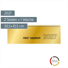 Querterminbuch Mod. septant 2027 | 30,5×10,5 cm, Karton, gold