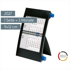 3-Monats-Tischkalender 2027 | 9×12 cm, blau/schwarz