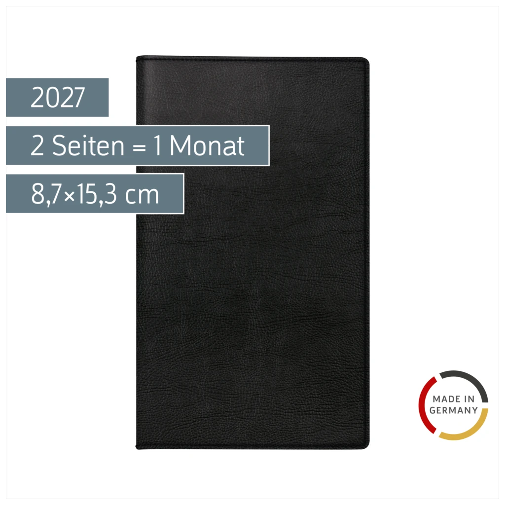 Taschenkalender Mod. TM 12 2027 | A6, Kunstleder, schwarz
