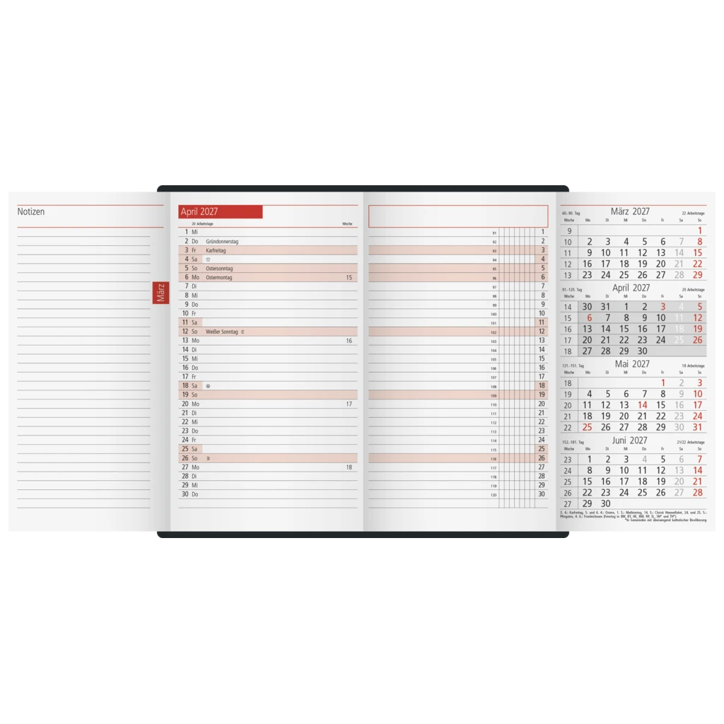 Taschenkalender Mod. TM 12 2027 | A6, Kunstleder, schwarz