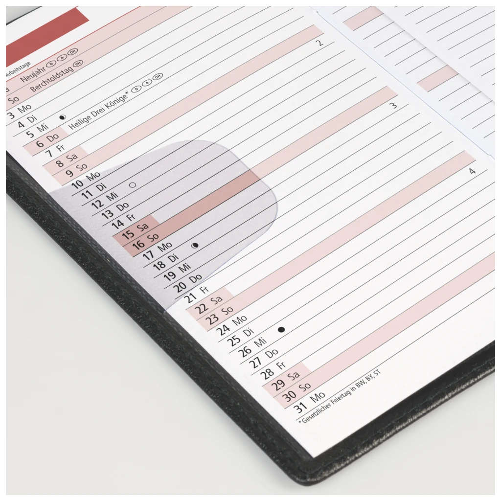 Taschenkalender Mod. TM 12 2027 | A6, Kunstleder, schwarz