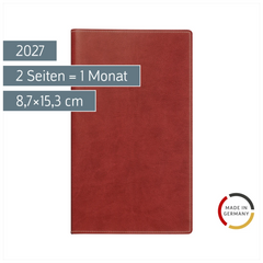 Taschenkalender Mod. Miniplaner d 15 2027 | A6, Kunstleder, rotbraun