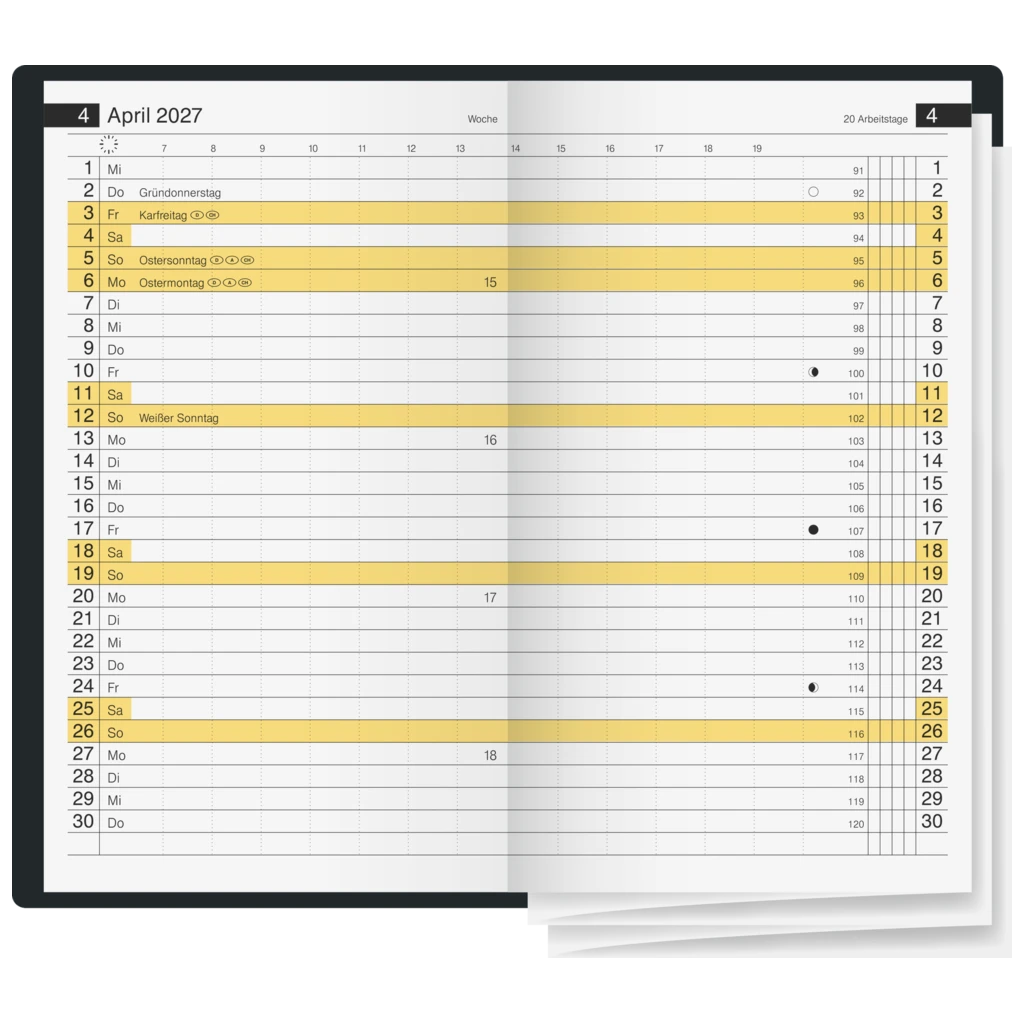 Taschenkalender Mod. Miniplaner d 15 2027 | A6, Kunstleder, schwarz