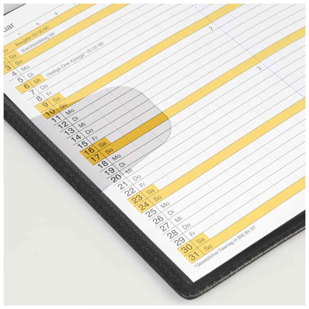 Taschenkalender Mod. Miniplaner d 15 2027 | A6, Kunstleder, schwarz