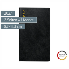 Taschenkalender Mod. Miniplaner d 15 2027 | A6, Kunststoff, schwarz