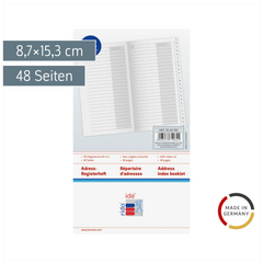 Adress-Registerheft | 8,7×15,3 cm, Karton, weiß