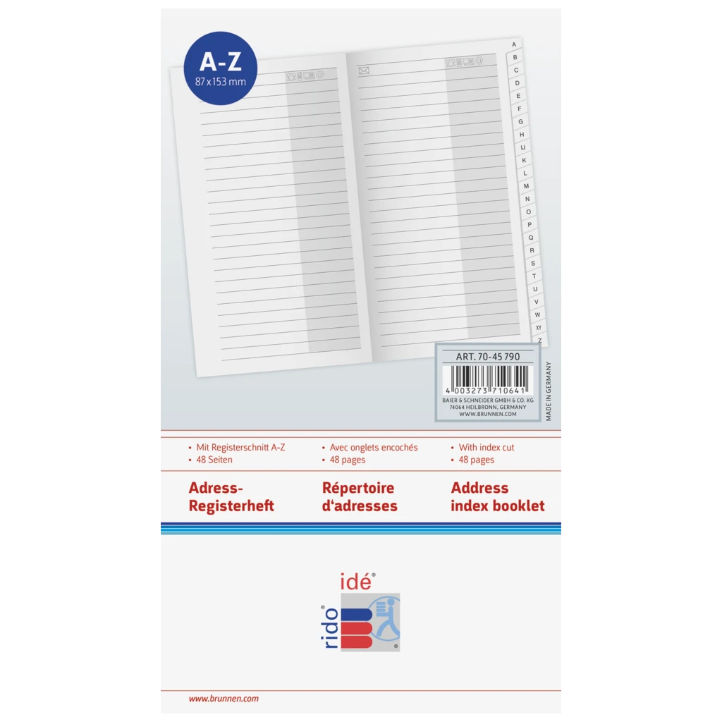 Adress-Registerheft | 8,7×15,3 cm, Karton, weiß