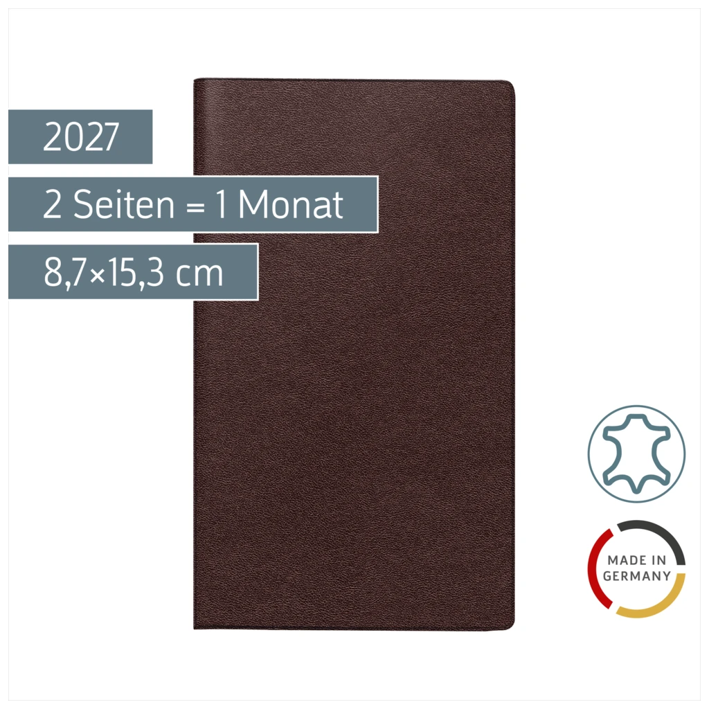 Taschenkalender Mod. M-Planer 2027 | A6, Leder, weinrot