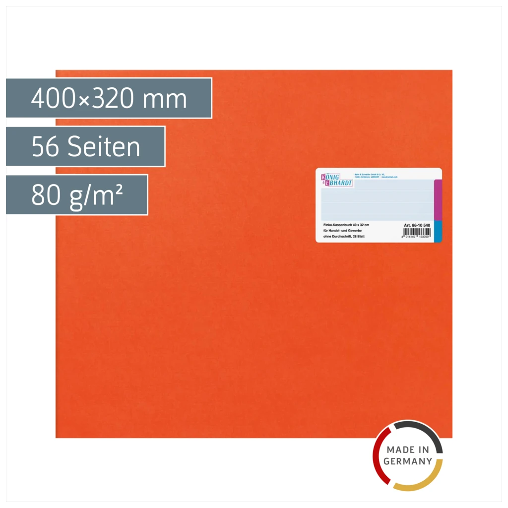 Kassenbuch | 400×320 mm, 56 Seiten, Karton, orange