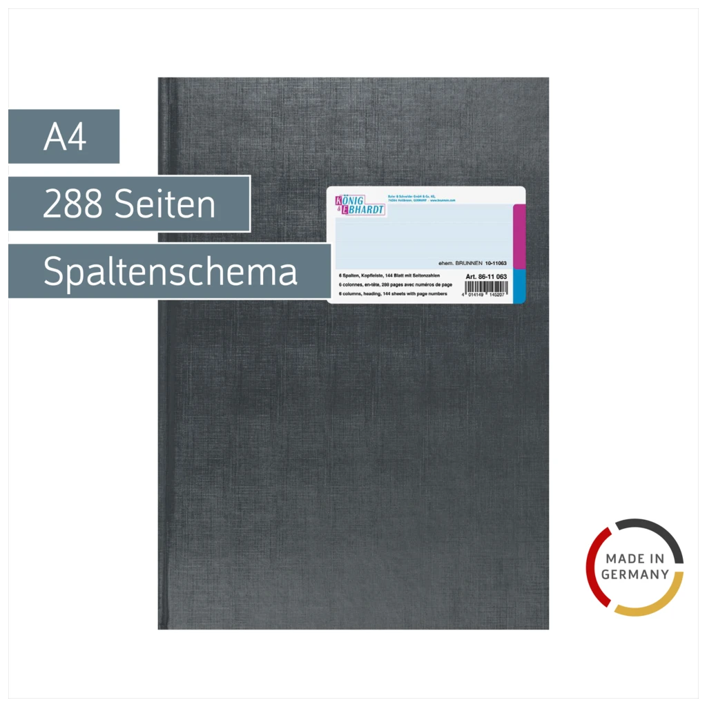 Spaltenbuch mit Kopfleiste | A4, 288 Seiten, mit Seitenzahlen, 6 Spalten, Kunststoff, grau