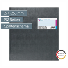 Vielzweckbuch mit Kopfleiste | 277×255 mm, 192 Seiten, 20 Spalten, Kunststoff, grau