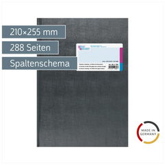 Spaltenbuch mit Kopfleiste | 210×255 mm, 288 Seiten, mit Seitenzahlen, 8 Spalten, Kunststoff, grau