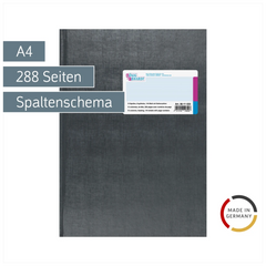 Spaltenbuch mit Kopfleiste | A4, 288 Seiten, mit Seitenzahlen, 13 Spalten, Kunststoff, grau
