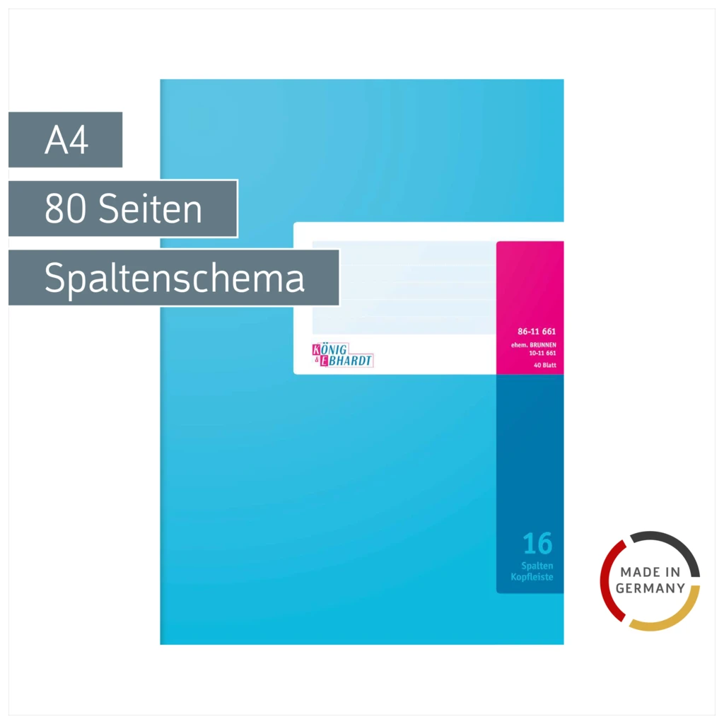 Spaltenbuch mit Kopfleiste | A4, 80 Seiten, 16 Spalten, Karton, magenta/hellblau
