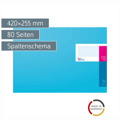 Spaltenbuch mit Kopfleiste | 420×255 mm, 80 Seiten, Spaltenschema, Karton, magenta/hellblau