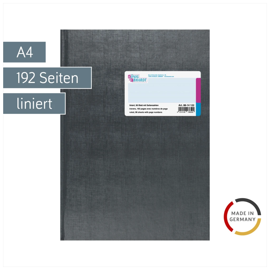 Geschäftsbuch | A4, 192 Seiten, mit Seitenzahlen, liniert, Kunststoff, grau