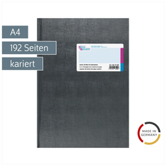 Geschäftsbuch | A4, 192 Seiten, mit Seitenzahlen, kariert, Kunststoff, grau