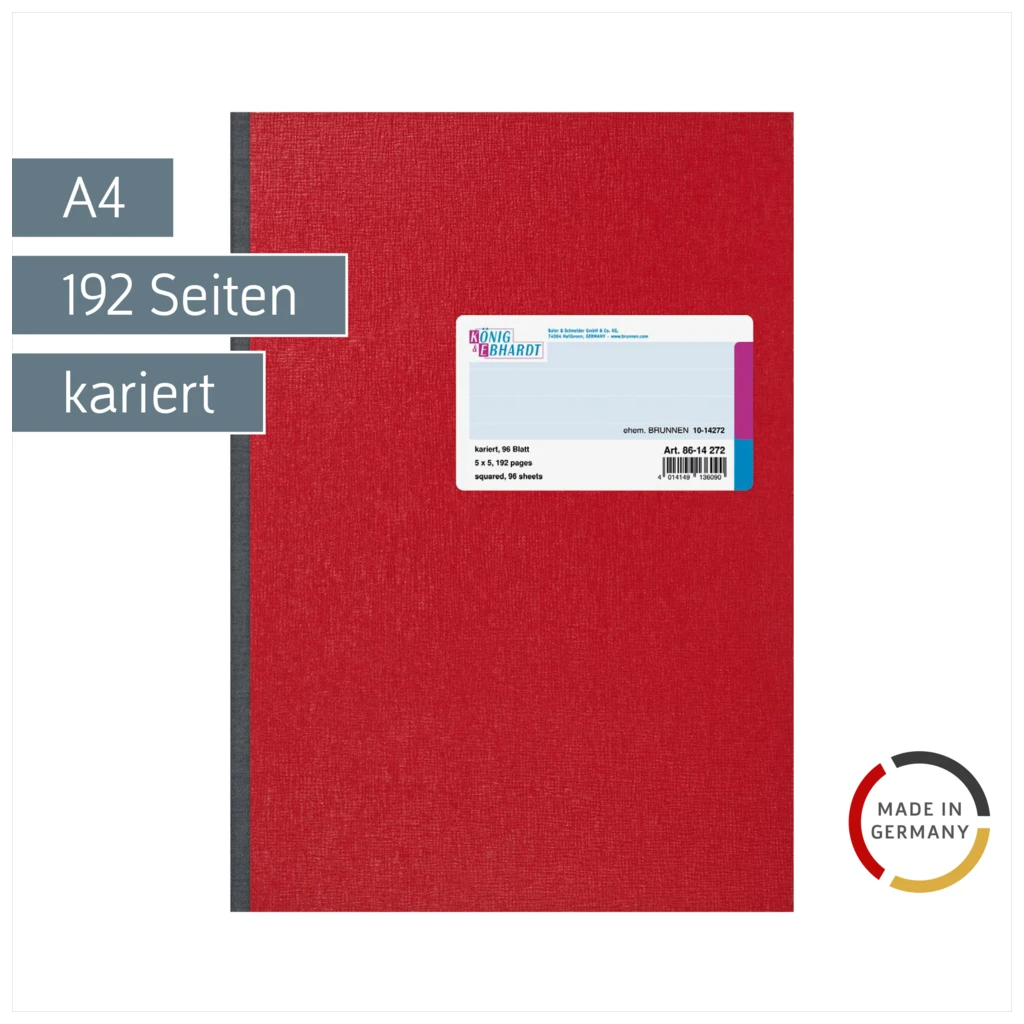 Kladde | A4, 192 Seiten, kariert, Karton, rot