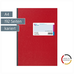 Kladde | A4, 192 Seiten, kariert, Karton, rot