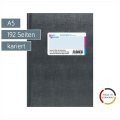 Geschäftsbuch | A5, 192 Seiten, mit Seitenzahlen, kariert, Kunststoff, grau
