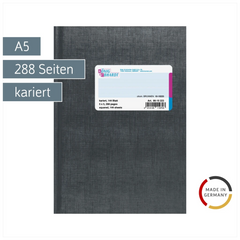 Geschäftsbuch | A5, 288 Seiten, kariert, Kunststoff, grau