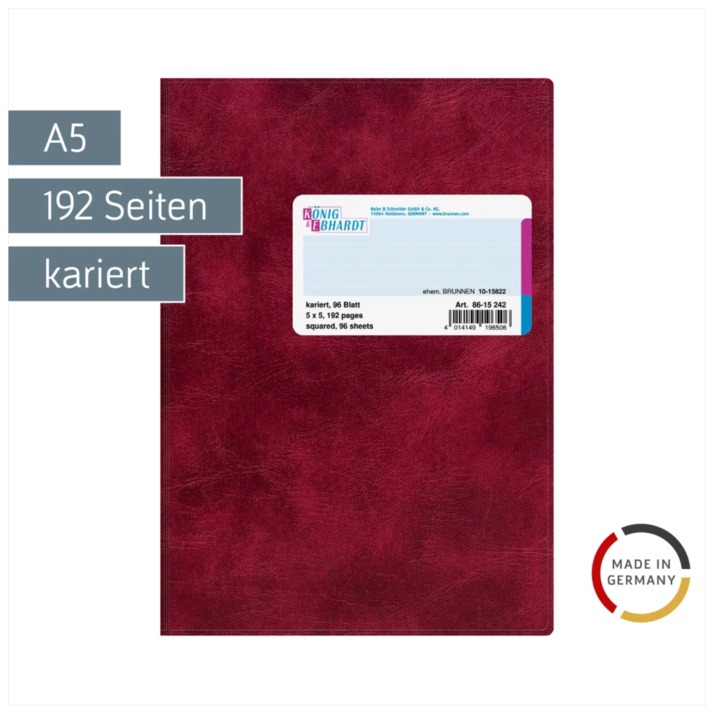 Geschäftsbuch | A5, 192 Seiten, kariert, Kunststoff, rot