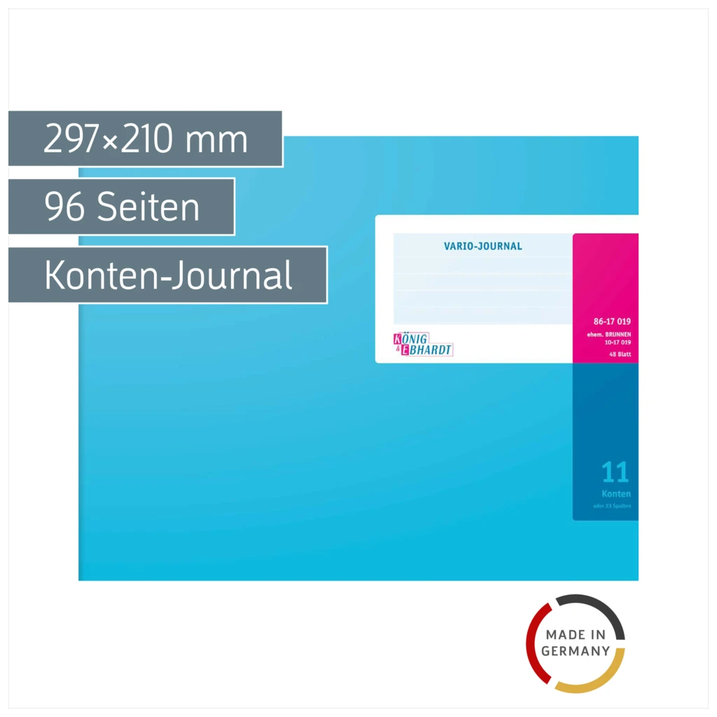 Vario-Journal mit Kopfleiste | A4 quer, 96 Seiten, Konten-Journal, Karton, magenta/hellblau