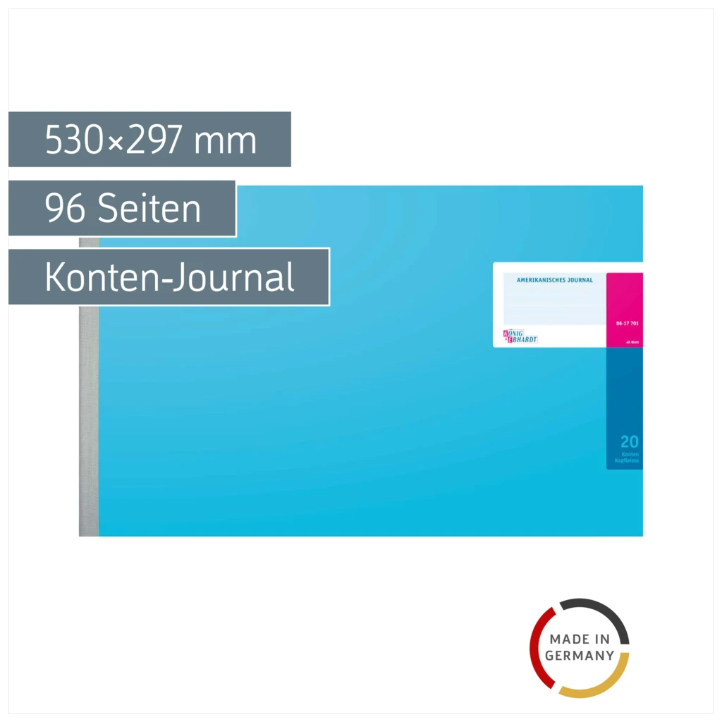 Amerikanisches Journal | 530×297 mm, 96 Seiten, Konten-Journal, Karton, magenta/hellblau