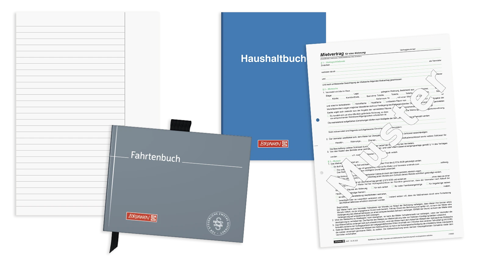 Mietvertrag, Fahrtenbuch, Haushaltsbuch, Formular